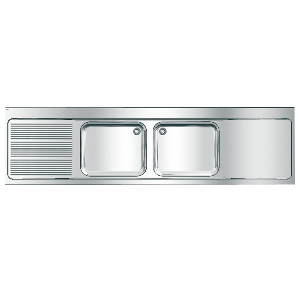 KWC MAXIMA dubultā komerciālā izlietne ar žāvēšanas plauktu pa kreisi, 2600x432x700mm, nerūsējošais tērauds (2000057613 / MAXL227-260)