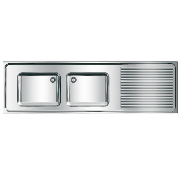 KWC MAXIMA dubultā komerciālā izlietne ar plauktu pa labi, 2000x432x600mm, nerūsējošais tērauds (2000057706 / MAXS212-200)