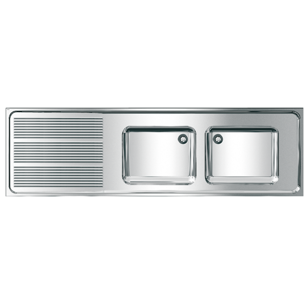 KWC MAXIMA dubultā komerciālā izlietne ar plauktu pa kreisi, 2000x432x600mm, nerūsējošais tērauds (2000057710 / MAXS217-200)