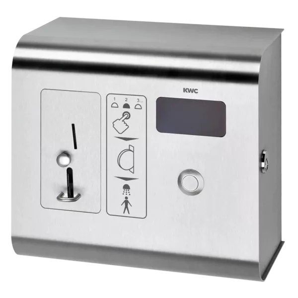 KWC AQUAPAY ar monētu darbināms kontrolieris maksas ūdens padevei, kas paredzēts 2-31 A3000 atvērto dušas piederumu vadībai. (2000100418/AQUA802)