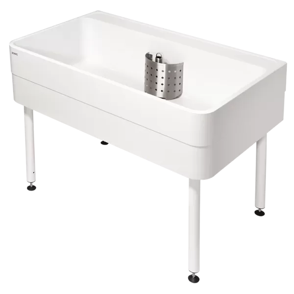 KWC SIRIUS Darba telpas izlietne ar krāna malu un stāvcaurules vārstu, 1100x300/800x700mm, alpine white (2000102720 / SIRW770)