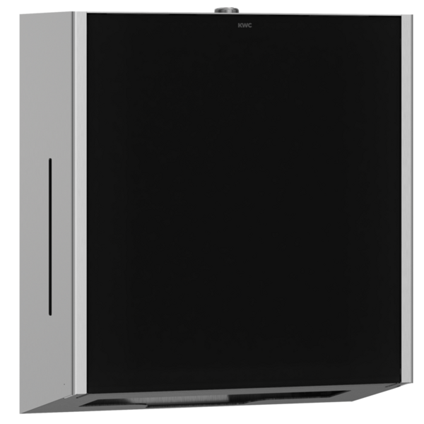 KWC EXOS. Papīra dvieļu dozators montāžai pie sienas 300x325x120mm, nerūsējošais tērauds ar satīna apdari, melns rūdīta stikla priekšējais panelis (2030022934 / EXOS600B)