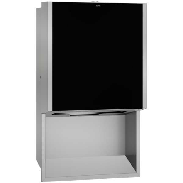 KWC EXOS. Papīra dvieļu dozators iebūvētai montāžai 304x500x120mm, nerūsējošais tērauds ar satīna apdari, melna rūdīta stikla priekšējais panelis (2030034625 / EXOS600EB)