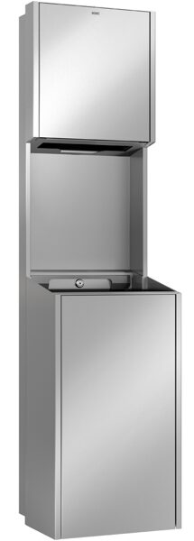 KWC EXOS. Papīra dvieļu dozatora un atkritumu tvertnes kombinācija iebūvētai montāžai 304x1166x251mm, nerūsējošais tērauds ar satīna apdari (2030034626 / EXOS602EX)