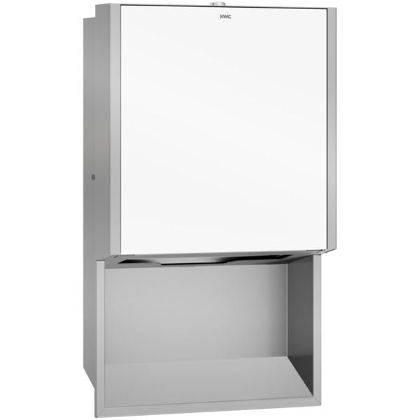 KWC EXOS. Papīra dvieļu dozators iebūvētai montāžai 304x500x120mm, nerūsējošais tērauds ar satīna apdari, balta rūdīta stikla priekšējais panelis (2030034662 / EXOS600EW)