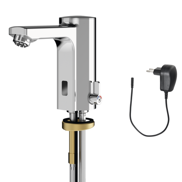 KWC F5E-Mix opto-elektroniskais izlietnes ūdens maisītājs pieslēgšanai pie karstā ūdens sildītāja ar pievienojamu elektrotīkla barošanas bloku 5.0 l/min, hroms (2030035332 / F5EM1006)