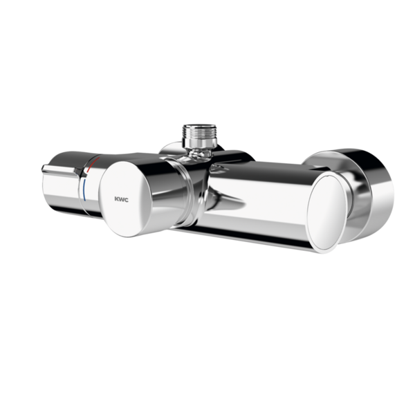 KWC F5S-Therm pašaizveroš termostata maisītājs dušai ar automātisku dušas caurules iztukšošanu, sienas montāžai, hroms (2030036208 / F5ST2002)