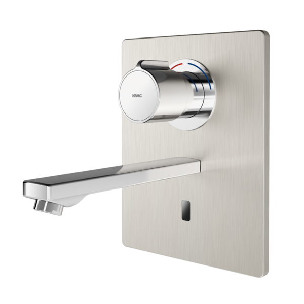 KWC F5E-Therm iebūvējamā opto-elektroniskā izlietnes ūdens termostata maisītāja virs apmetuma daļa, projekcija 200mm, hroms/nerūsējošais tērauds (2030038682 / F5ET1014)