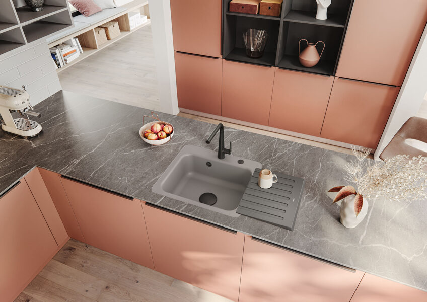 JUNA 57 Virtuves izlietne575x510mm ar vienu caurumu ūdens maisītājam