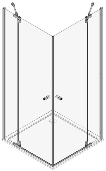 FEROX dušas stūris kvadrātveida ar 2-daļīgām veramām durvīm (2daļas)