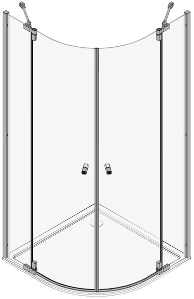 FEROX dušas stūris pusapaļš (1/4 apļa) ar 2-daļīgām veramām durvīm (2daļas)
