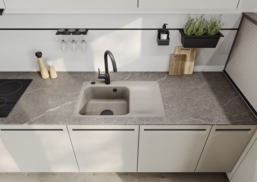 JUNA 75 Virtuves izlietne 750x510mm ar bļodu kreisajā pusē