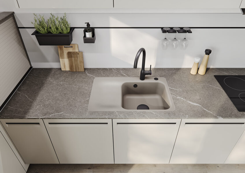 JUNA 75 Virtuves izlietne 750x510mm ar bļodu labajā pusē