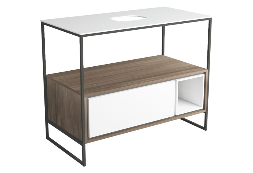 FOSC100 FOLIO FOLIO Brīvi stāvošs rāmis ar “Push to open” atvilktni un atvērtu nodalījumu 990x510xh790mm keramikas virsma jāpasūta atsevišķi