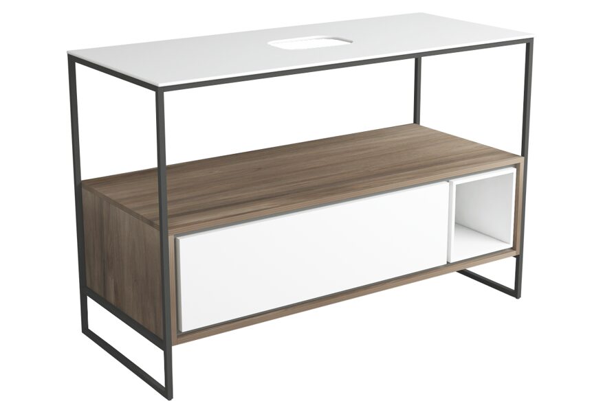 FOSC120 FOLIO FOLIO Brīvi stāvošs rāmis ar “Push to open” atvilktni un atvērtu nodalījumu 1195x510xh790mm keramikas virsma jāpasūta atsevišķi